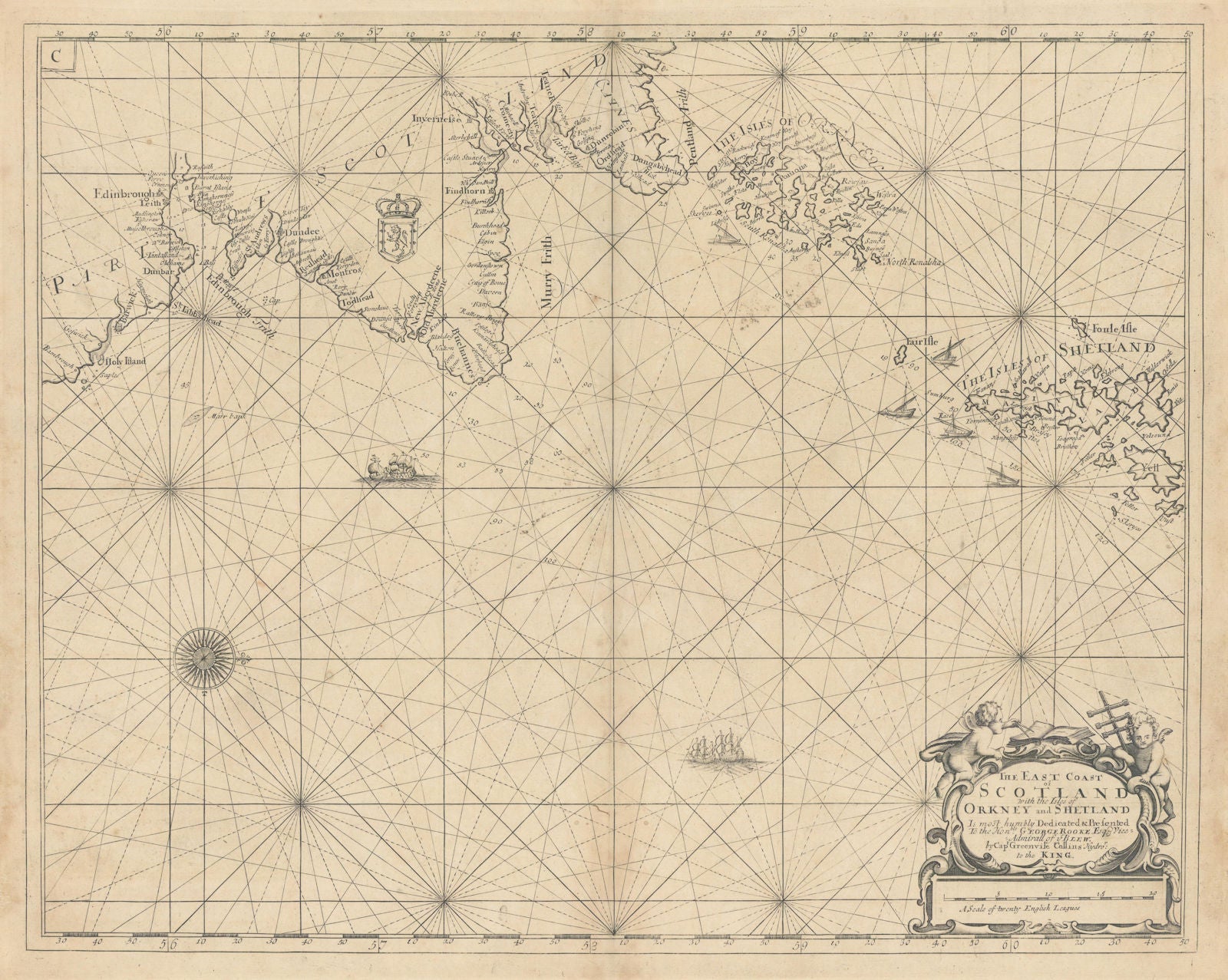 East Coast of Scotland, with the Isles of Orkney & Shetland. COLLINS 1723 map